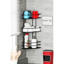 Odea Kyrotech 3 Katlı Metal Siyah Paslanmaz Bulaşıklık, Kurutmalık, Bulaşık Standı, Deterjanlık, Yapışkanlı Askı Bulaşık Süzgeci Rafı, Bulaşıklık, Çatal Bıçak Tutacağı, Mutfak Için Lavabo Süzgeci, 50 cm