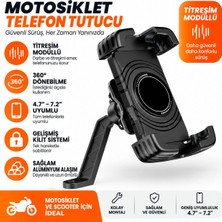 Asfal Titreşim Modüllü  Ayna Bağlantılı Motosiklet Telefon Tutucu 360° Dönen 4.7-7.2 Inç Uyumlu Scooter Telefon Tutacağı