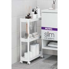 Slim 3 Katlı Tekerlekli Raf Ünitesi Beyaz, Banyo Rafı, Mutfak Rafı, Banyo Düzenleyici