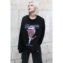 Odea Madmext Siyah Baskılı Oversize Sweatshirt MG1578,SIYAH L
