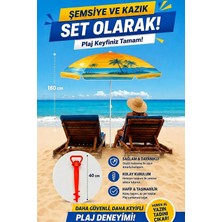 ☀️🏖️ Exent 160 cm Eğilebilir Plaj Şemsiyesi + Ayarlanabilir Şemsiye Kazığı Seti-Turuncu Desenli