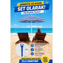 ☀️🏖️ Exent 160 cm Eğilebilir Plaj Şemsiyesi + Ayarlanabilir Şemsiye Kazığı Seti-Mavı