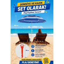 ☀️🏖️ Exent 160 cm Eğilebilir Plaj Şemsiyesi + Ayarlanabilir Şemsiye Kazığı Seti-Lacivert-Kalın