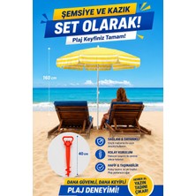 ☀️🏖️ Exent 160 cm Eğilebilir Plaj Şemsiyesi + Ayarlanabilir Şemsiye Kazığı Seti-Sarı