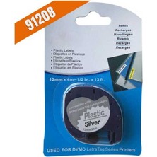 Dymo Letratag 59429 Muadil Metalik Gümüş Üstüne Siyah Etiket 91208 12MM x 4m