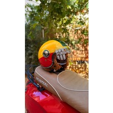 WututuMotors Nero Retro Kask Çenesiz Sarı - Kırmızı - Yeşil Tk-06