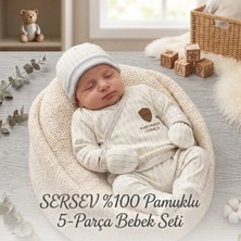 SerSev %100 Pamuk 5 Parça Bebek Hastane Çıkışı Zıbın Seti (0-3 Ay)