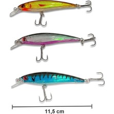 Exent, 3 Adet 13 Gr. 11,5 cm 6 Kancalı Suni Balık Yemi, Rapala-Gerçek Görünümlü Suni Yem