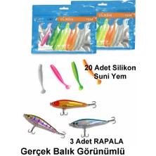 Exent 8 cm Silikon Suni Yem Seti 20 Adet + 3 Adet 7,5 cm Rapala-Gerçek Görünümlü Suni Yem