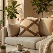 Destiva Home Renli Çapraz Çizgi Punch Nakışlı Püsküllü Gizli Fermuarlı Pamuk Kırlent Kılıfı  42X42 cm