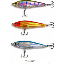 Exent, 3 Adet 8 Gr. 7,5 cm 6 Kancalı Suni Balık Yemi, Rapala-Gerçek Görünümlü Suni Yem