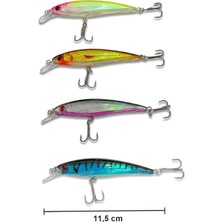 Exent, 4 Adet 13 Gr. 11,5 cm 6 Kancalı Suni Balık Yemi, Rapala-Gerçek Görünümlü Suni Yem