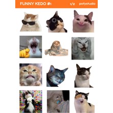 Pofy Studio Funny Kedo 24 Adet Komik Kedi Sticker Seti, Suya Dayanıklı Meme Sticker, Kedi Sticker, Ajanda, Journal, Scrapbook, Laptop, Tablet