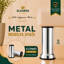 Glaswen 2 Adet Metal Destek Ayağı 15 cm Krom Mobilya Kanepe Baza Koltuk Ünite Ayakları Metrik 8 Civatalı Ince Diş