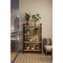 Exent Dekoratif 4 Raflı Ahşap Çiçeklik, Saksılık, Metal iskelet