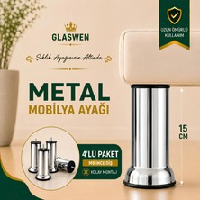Glaswen 4 Adet Metal Destek Ayağı 15 cm Krom Mobilya Kanepe Baza Koltuk Ünite Ayakları Metrik 8 Civatalı Ince Diş