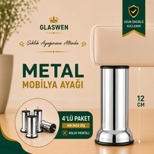 Glaswen 4 Adet Metal Destek Ayağı 12 cm Krom Mobilya Kanepe Baza Koltuk Ünite Ayakları Metrik 8 Civatalı Ince Diş