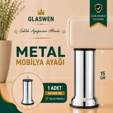 Glaswen Metal Destek Ayağı 15 cm Krom Mobilya Kanepe Baza Koltuk Ünite Ayakları Metrik 8 Civatalı Ince Diş