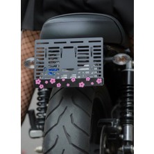 Yalıgraf  Pembe Çiçekli Motor Plakalık - Pink Flowers Motosiklet Plakalık