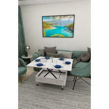 kolexonline Antik Beyaz Renkli 3 Kademeli Tekerli Akıllı Sihirli Sehpa Modern Tasarım 60x90 cm