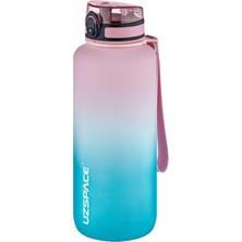 Uzspace Motivasyon Matarası 1500 ml Pembe Yeşil Çift Renk Dayanıklı Tritan Materyal