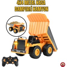 Giffy Oyuncak Uzaktan Kumandalı 4x4 Metal Kasa Damperli Kamyon Şarjlı Rc Iş Makinesi Işıklı Sesli Oyuncak 21 cm
