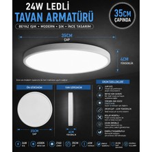 Kartek 24W Ledli Tavan Armatürü 35 cm Beyaz Işık Ince Dekoratif LED Tavan Lambası,kolay Montaj Sıva Üstü Tavan Lambası Tak Çalıştır ,tavan Glop,sensörlü Lamba
