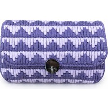 El Yapımı Penye Ip Clutch-Cüzdan Çanta 18X12 cm Kadın El Çantası - 1 Adet Mor
