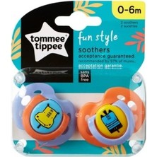 Tommee Tippee Fun Style Silikon Emzik 0-6 Ay 2 Adet Mavi - Turuncu Doğal Ağız Gelişimi Destekler