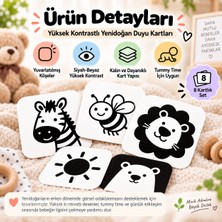 Rami Ramı 0+ Ay Bebek Yüksek Kontrast Zeka Kartları 8'li | Siyah Beyaz Yenidoğan Görsel Kartları | Tummy Time Aktivite Seti