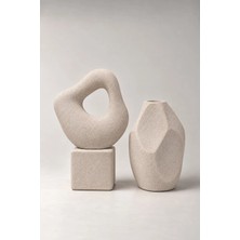 Dekomini Alora 2’li Modern Organik Form Dokulu Seramik Vazo Seti (Büyük 30X20 cm / Küçük 23X14 Cm)