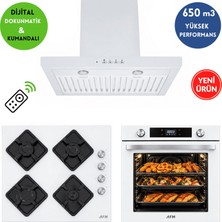 Alveus Afm Serisi Rm3 Beyaz Cam Turbo+Soğutma Dijital Dokunmatik 3'lü Ankastre Set (Fırın + Ocak + Davlumbaz)