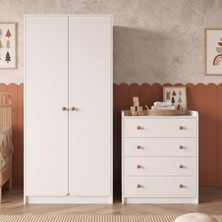 Bimossa TK2140 Daffy Bebek Odası Takımı Beyaz - Iki Kapaklı Gardırop ve Dört Çekmeceli Şifonyer Seti