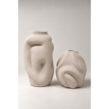 Dekomini Alvera 2’li Organik Form Dokulu Dekoratif Seramik Vazo Seti (Büyük 22X13 cm / Küçük 16X14 Cm)