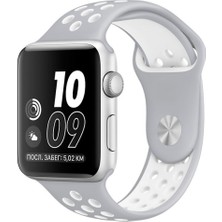 Quse Gri/Beyaz Delikli Spor Silikon Kordon M/L Apple Watch  Series SE/10/9/8/7/6/5/4/3Uyumlu 49mm-46mm-45mm-44mm-42mm  Uyumlu M/L Delikli Spor Silikon Kordon Gri/Beyaz
