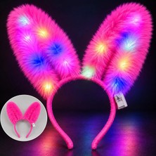 sbodurhome 3 Modlu LED Işıklı Peluş Tavşan Kulağı Fuşya Renk