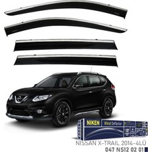Nissan X-Trail T32 2014-2021 Kromlu Cam Rüzgarlığı Ön - Arka 4 Parça Füme Polikarbon Mlz. Niken 047NS120201