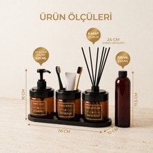 LE Paris Amber Cam Stantlı Banyo Seti | 425 ml | Cam Sabunluk, Diş Fırçalık, Oda Esansı | 220 ml