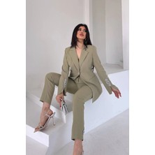 Suxircnhtmts Kadın Şık Ikili Takım Taş Detaylı Blazer Ceket & Boru Paça Pantolon