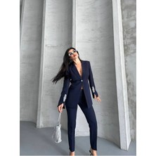 Suxircnhtmts Kadın Şık Ikili Takım Taş Detaylı Blazer Ceket & Boru Paça Pantolon