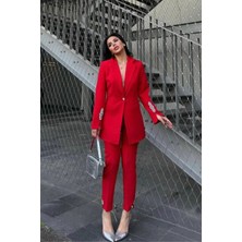 Suxircnhtmts Kadın Şık Ikili Takım Taş Detaylı Blazer Ceket & Boru Paça Pantolon