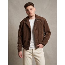 Felvino Erkek Fitilli Kadife Bomber Ceket Fermuarlı Çıtçıtlı Mont