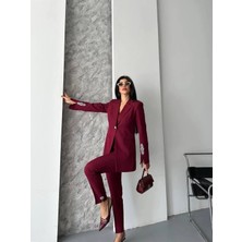 Suxircnhtmts Kadın Şık Ikili Takım Taş Detaylı Blazer Ceket & Boru Paça Pantolon