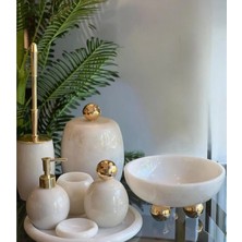 Ege Gross Dekoratif Doğal Beyaz Oval Mermer 8 Parça Gold Disko Banyo Seti