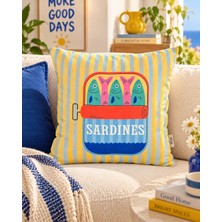 Rue Studio Akdeniz Esintili Retro Balık Desenli Kırlent Kılıfı - 45X45 cm Çift Taraflı
