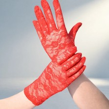 Hsc Bilişim Şık Kısa Dantelli Eldivenler Kırmızı Renkli