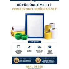 Real Desen Büyük Profesyonel Serigrafi Baskı Seti | 2 Adet Gerili Demir Profil (43T & 77T) + 3 Metre Rulo Ipekler + 2 Adet 25 cm Ragle