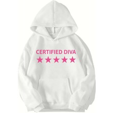 Brz Collection Unisex Oversize Certified Diva Hoodie (Beyaz)
