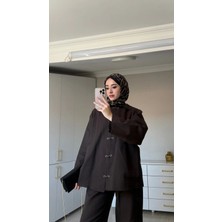 Miraydin Butik Kadın Premium Düğüm Düğme Detay Gabardin Pantolon Takım M62812 - Kahverengi