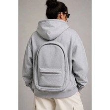 Defy Moda 3 Iplik Şardonlu Tam Fermuarlı Kapüşonlu Arka Çanta Detaylı Sweatshirt - Gri